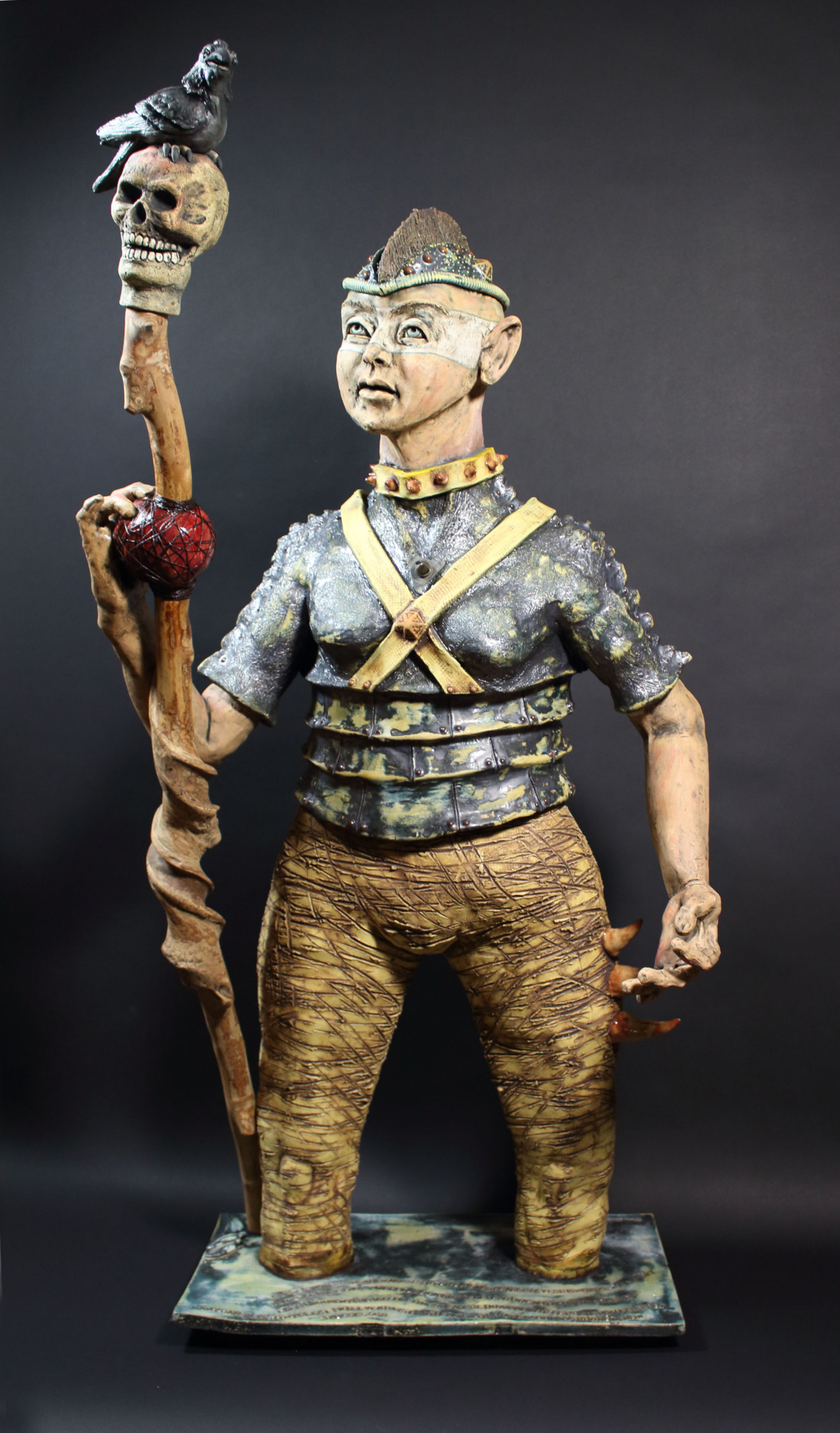 Ceramic Sculpture with wood staff