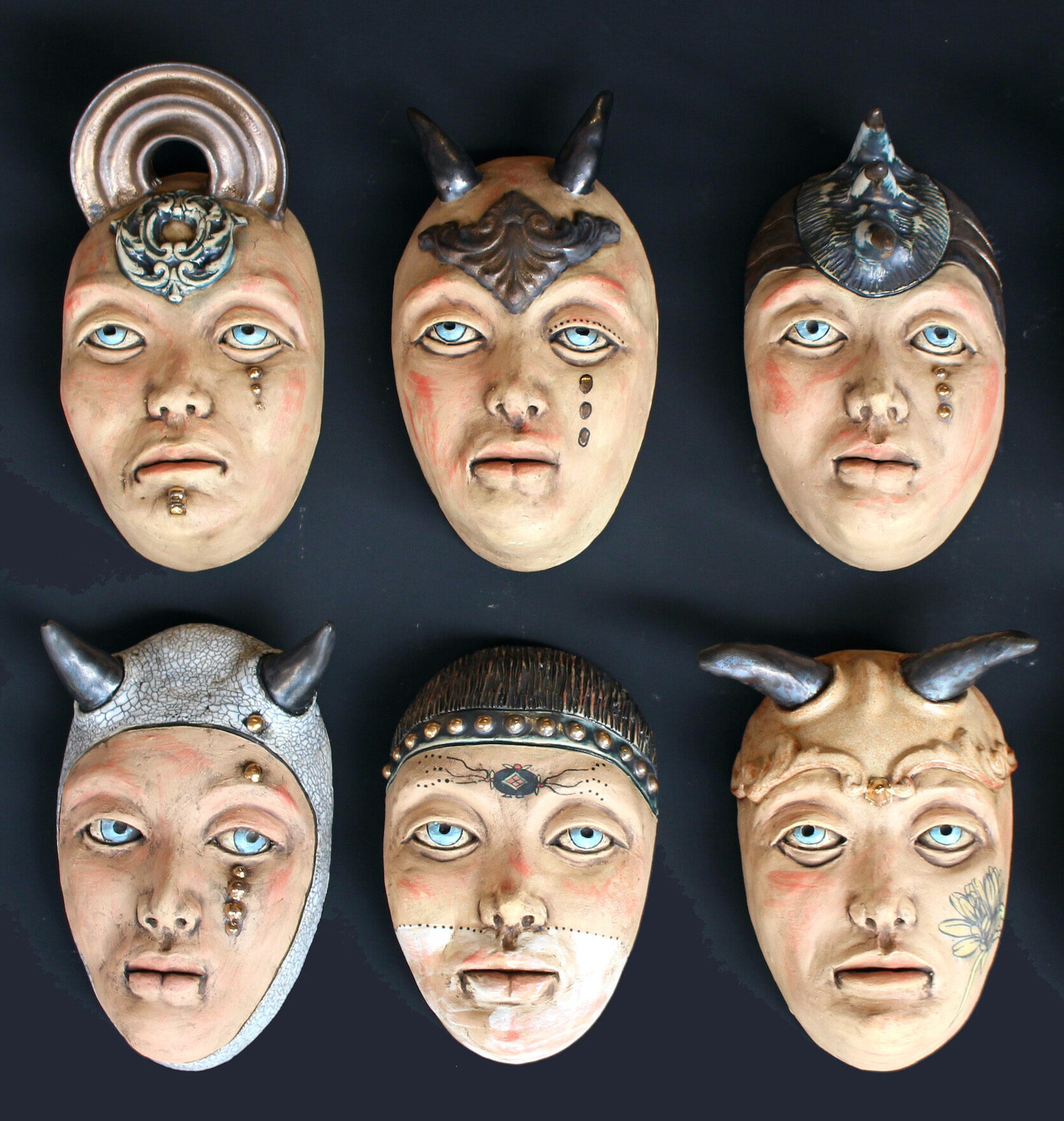 Faces In A Crowd Faces In A Crowd Ceramic Wall Hanging Sculptures